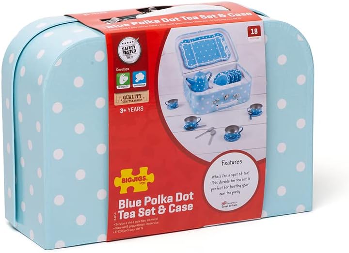 Bigjigs Toys Blau-weiss gepunktetes Teeservice