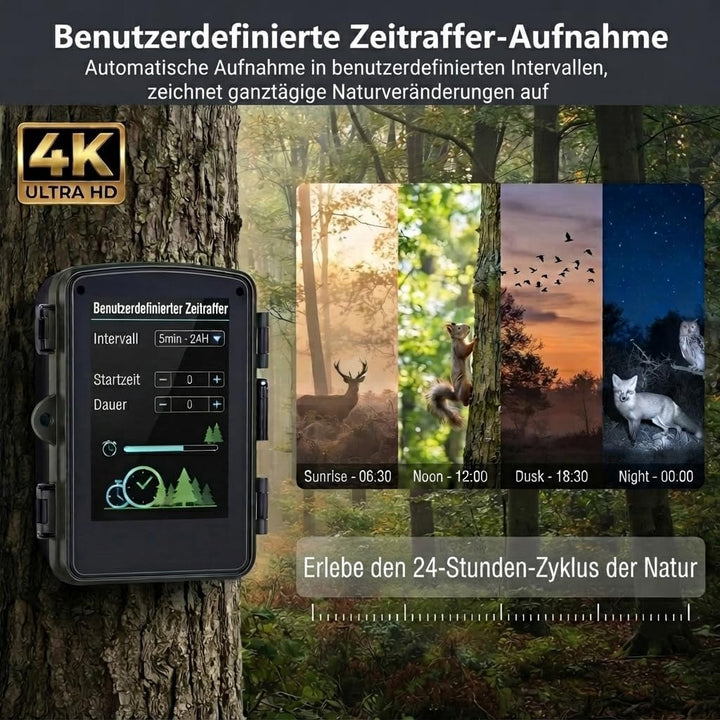 Wildkamera, 50MP 4K Wildtierkamera mit Bewegungsmelder Nachtsicht, IP65 Wasserdicht, Weitwinkel 120