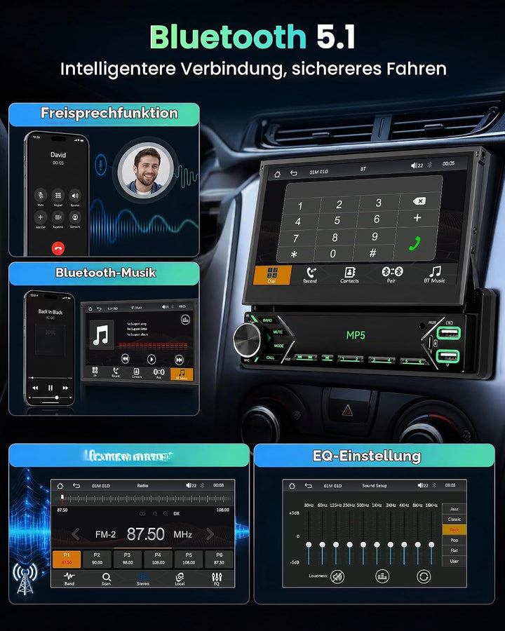SIXWIN 1 Din Autoradio mit Wireless Carplay/Android Auto,7&