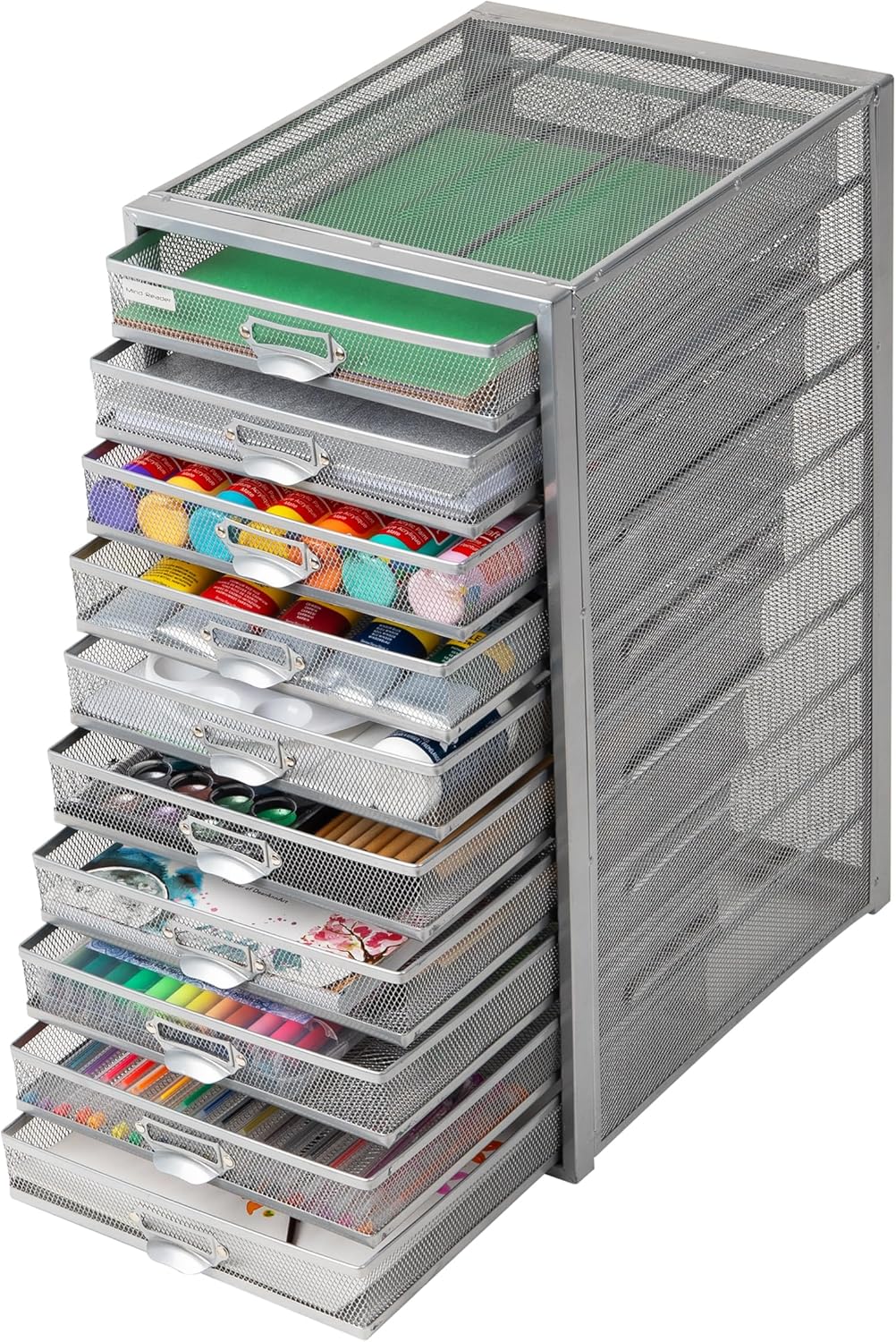 Mind Reader Mesh Desk Aufbewahrungs-Organizer, robust, vielseitig einsetzbar, Metall, Silber 10 Schu