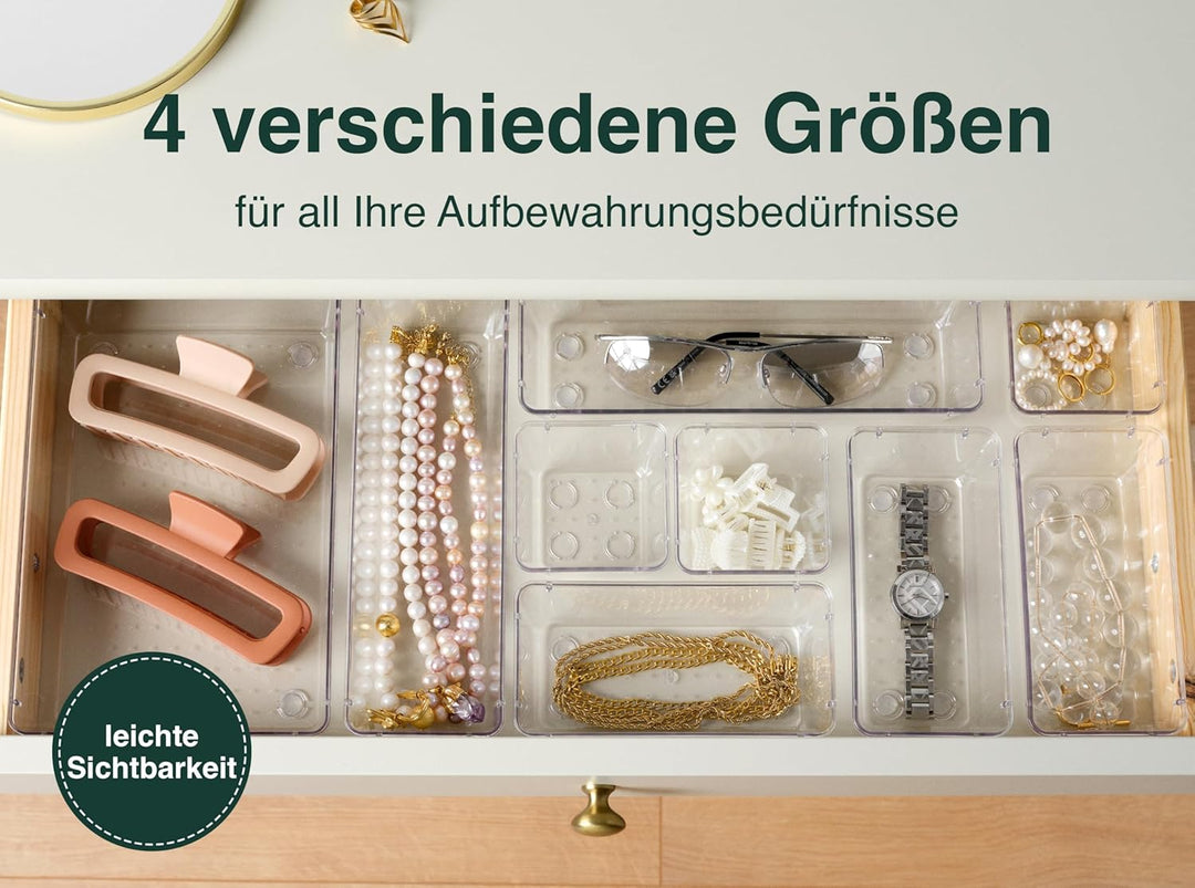 uandu Schubladen Organizer 50er Set mit 4 Grössen – Schminktisch & Kosmetik Aufbewahrung für Schubla