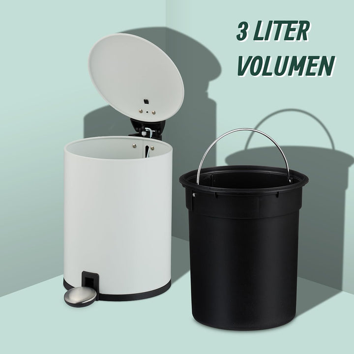 Relaxdays Mülleimer Bad, 3 l, Kosmetikeimer mit Soft-Close, in Matter Optik, entnehmbarer Inneneimer