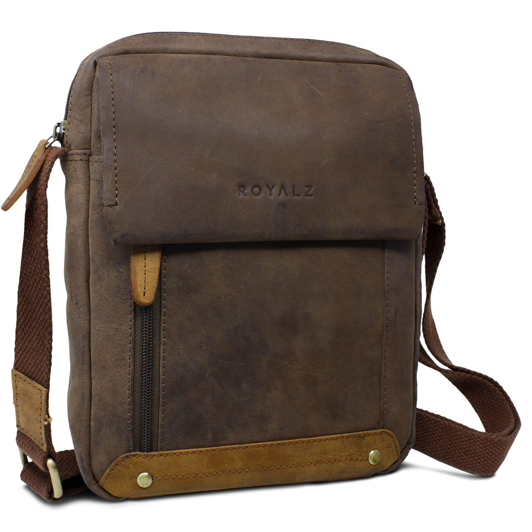 ROYALZ 'Idaho' Vintage Leder Umhängetasche Klein Herren Kompaktes Design Männer Ledertasche Mini Mes