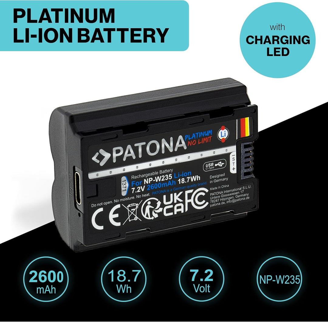 PATONA Platinum NP-W235 Akku 2600mAh USB-C Input kompatibel mit Fuji Fujifilm GFX-50s II GFX-100S GF