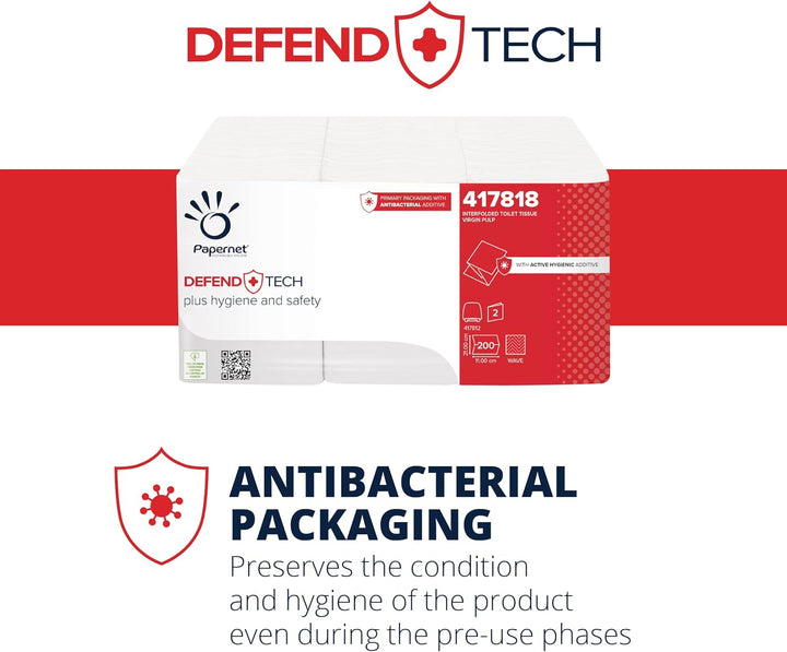 Papernet Defend Tech - Interfold Toilettenpapier (417818), Einzelblatt-Toilettenpapier mit antibakte
