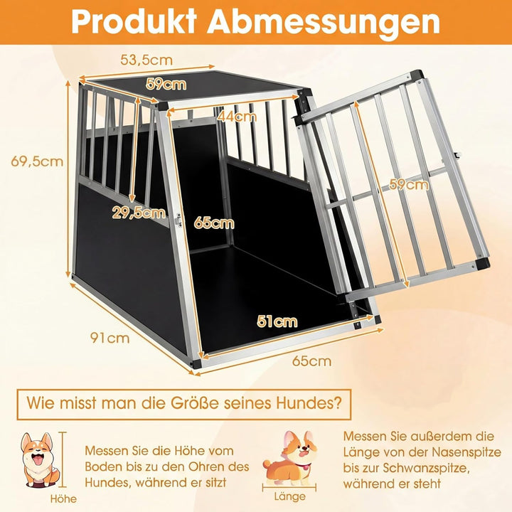 COSTWAY Hundetransportbox, Alu Hundebox mit abschliessbarer Tür, herausnehmbarer Trennwand, Reisebox