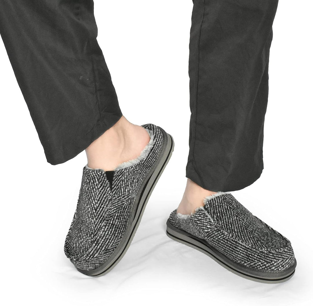 ONCAI Hausschuhe Herren Komfort Pantoffeln Plüsch Streifen Hüttenschuhe Wärme Cord Flauschig Slipper