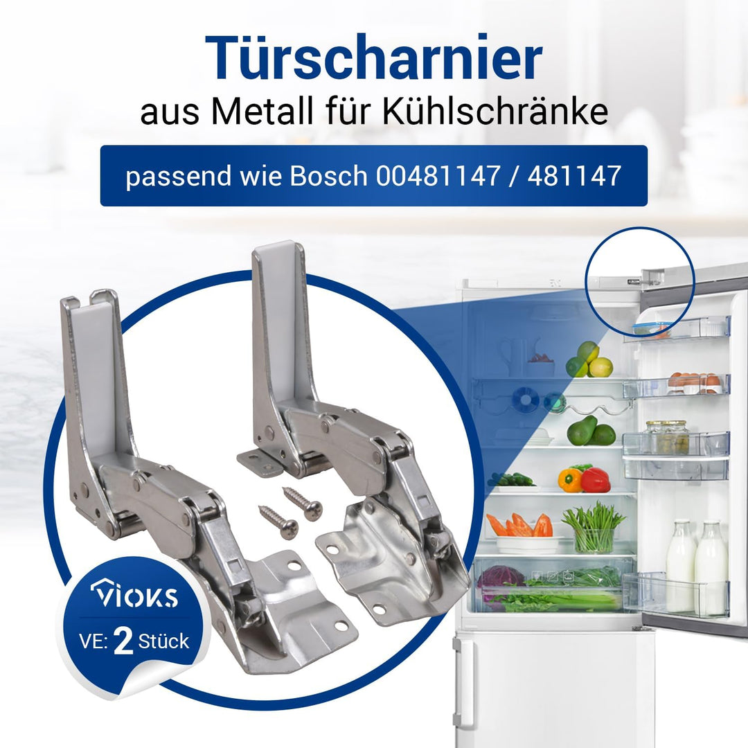 VIOKS Kühlschrank Scharnier 2er Set - Ersatz für Bosch Flachscharnier 00481147 & Scharniere für Kühl