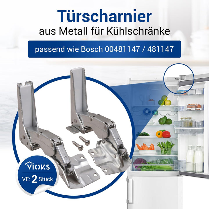 VIOKS Kühlschrank Scharnier 2er Set - Ersatz für Bosch Flachscharnier 00481147 & Scharniere für Kühl