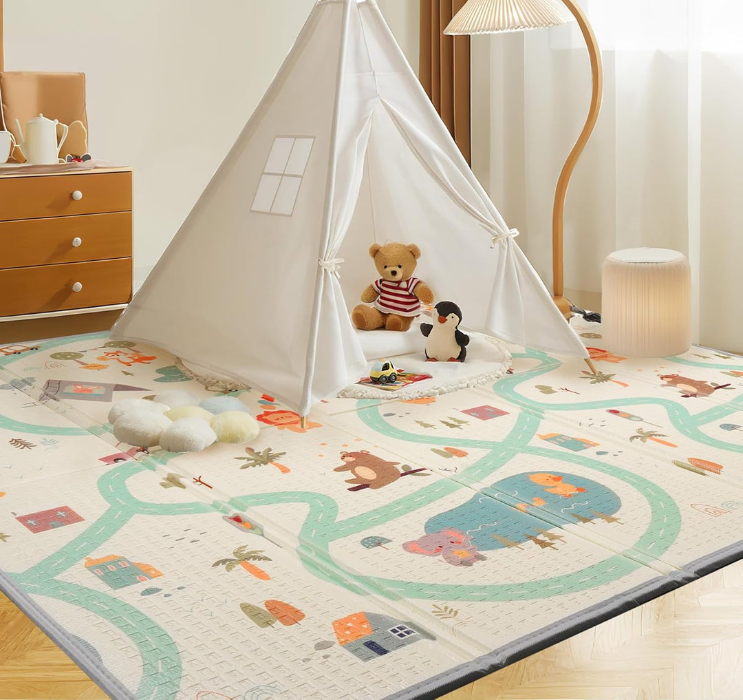 Krabbelmatte Baby 180x200 cm, Faltbare Spielmatte 1.0 cm Dick XPE, Weich & Rutschfest, Wasserdicht A