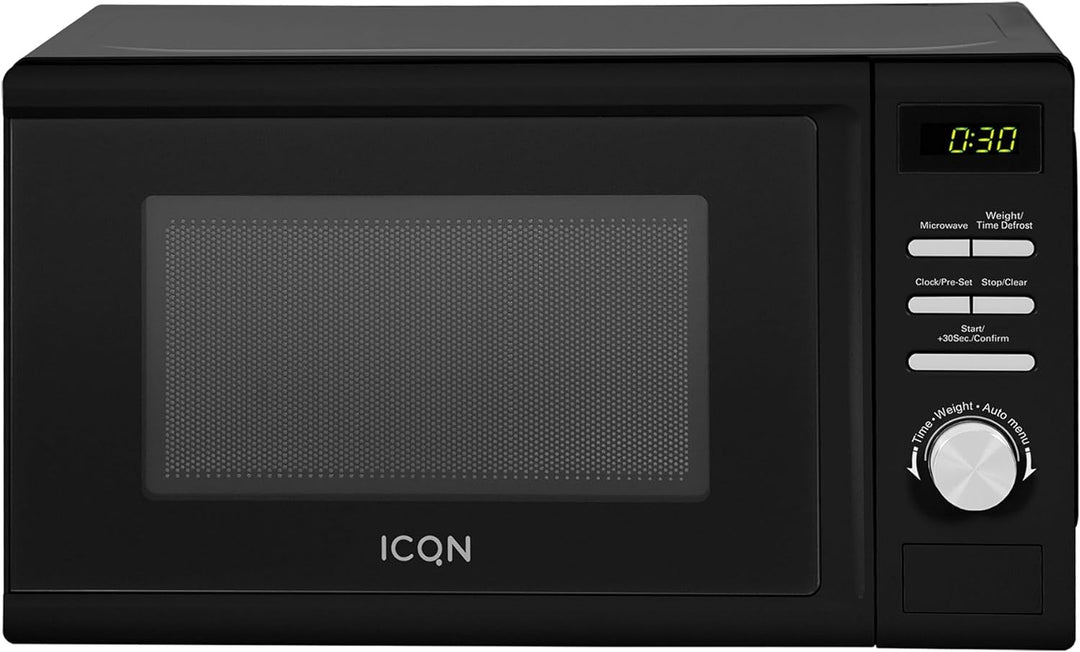 ICQN Mikrowelle, Solo-Mikrowelle, 20 L, 700 W, 5 Leistungsstufen, 8 Automatikprogramme, Gewicht und