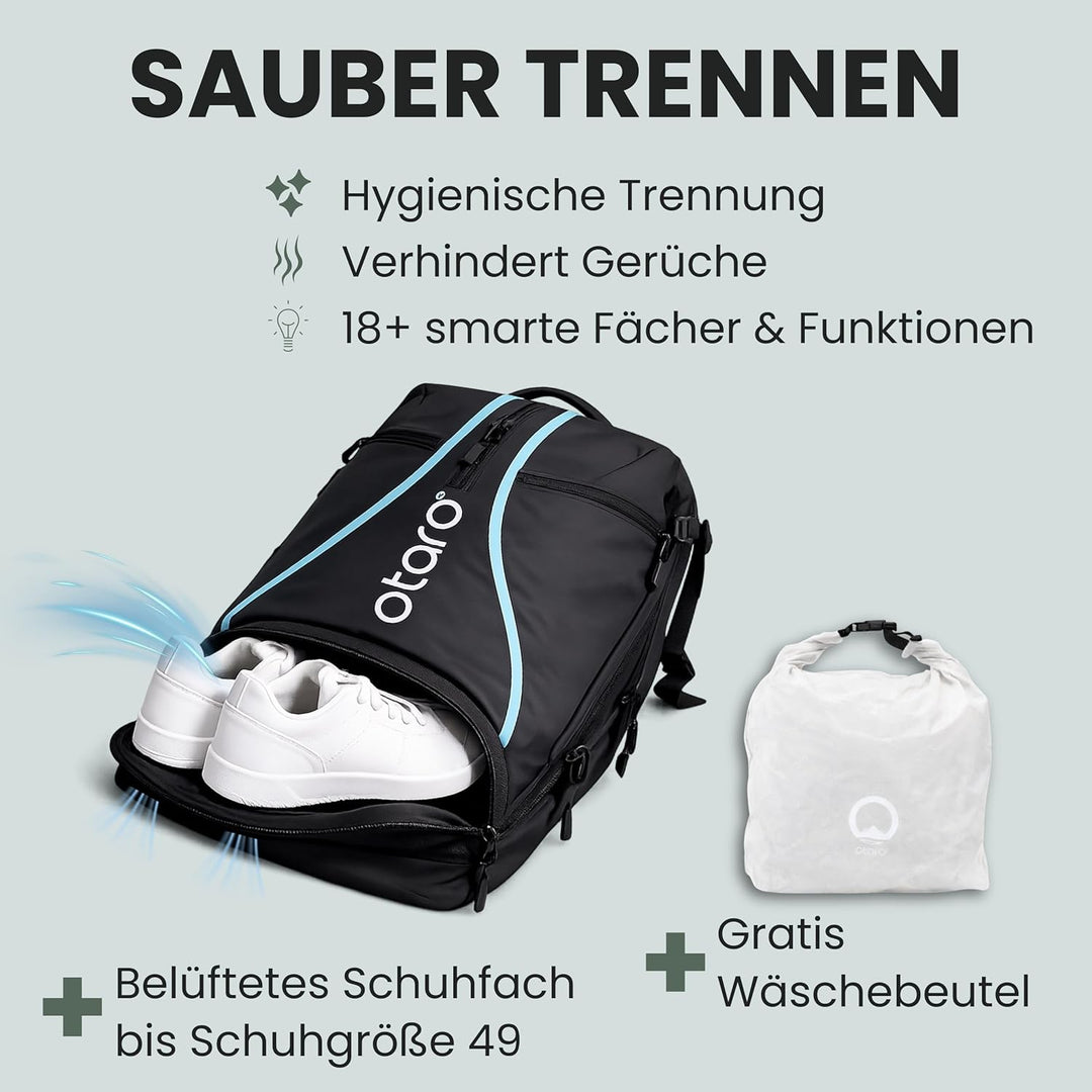 Otaro Tennisrucksack mit Schuhfach (Für 2 Tennisschläger) Inkl. Separierten Schuhfach & Schlägerschu