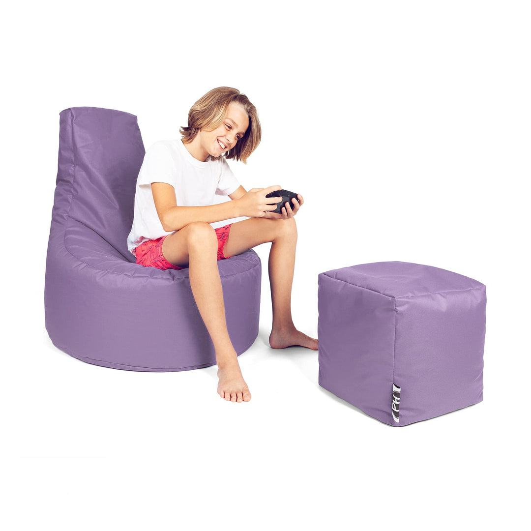 PATCH HOME Gamer Kissen Lounge Kissen Sitzsack Sessel Sitzkissen Bean Bag + Würfel/Hocker mit Reissv