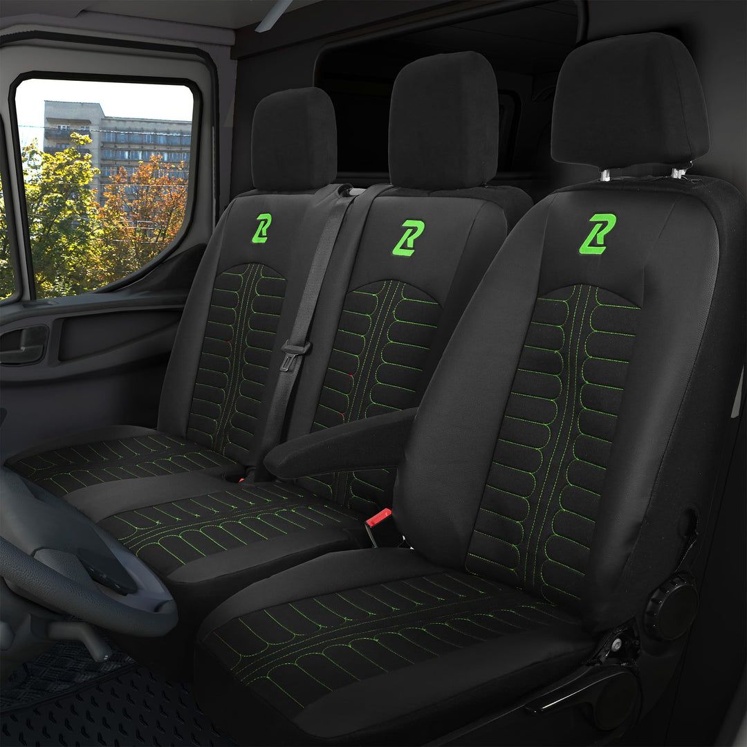 LUCARO Sitzbezüge Auto für Mercedes Sprinter 3 ab 2018 - Sitzbezügesets 1+2 - Auto Sitzbezüge Schwar
