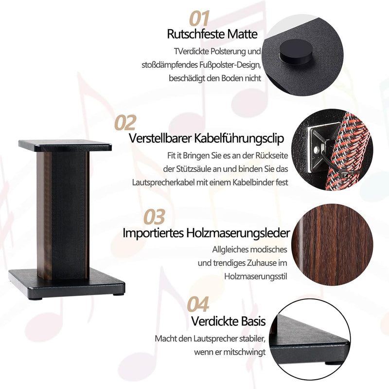 BQKOZFIN Lautsprecherständer 40 cm hoher Boxenständer Holz, 2er-Set, Speaker Stand geeignet für Rega