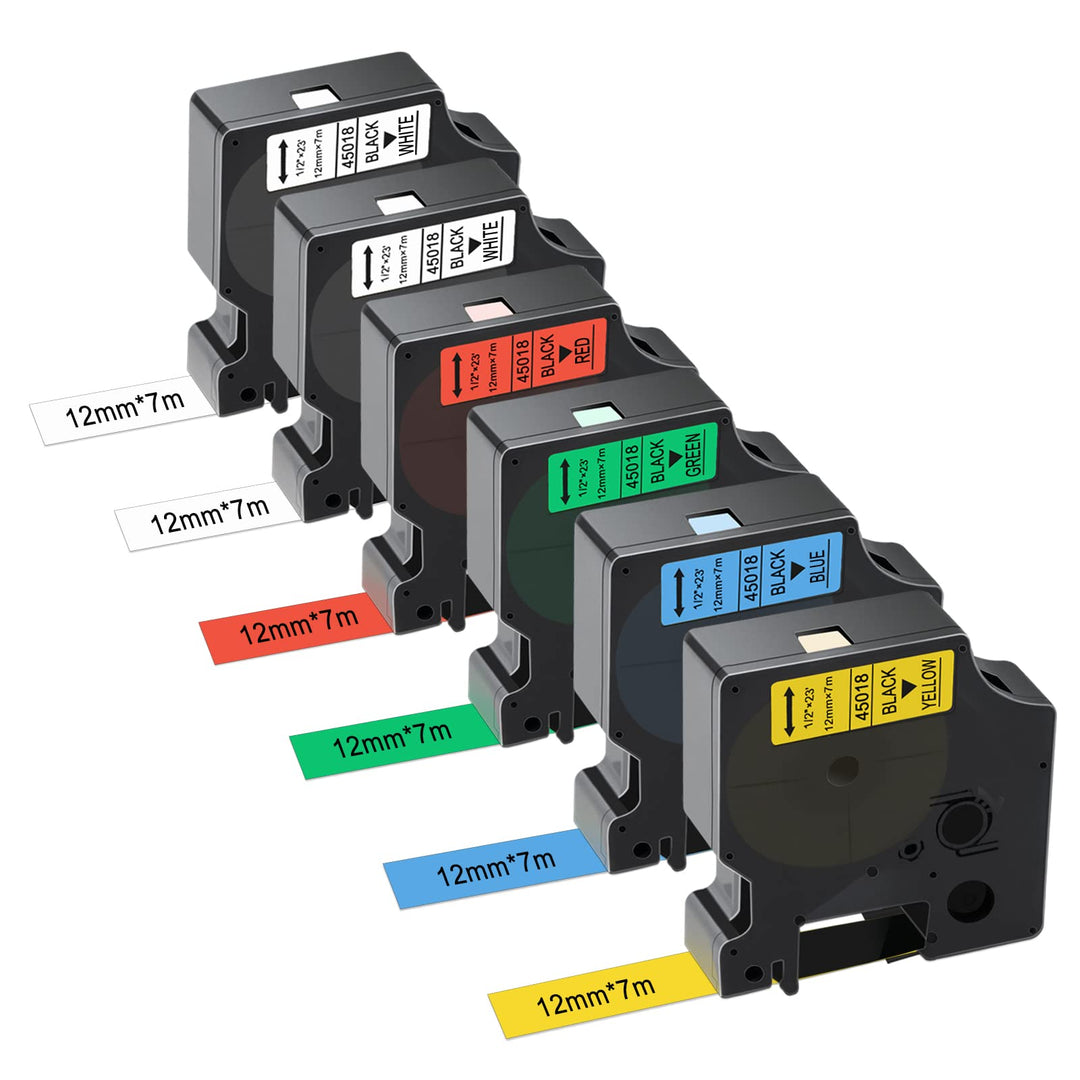 6 Stück kompatibel mit Dymo D1 Etikettenband, 12 mm x 7 m für Dymo Labelmanager PNP/160/210D/280/350