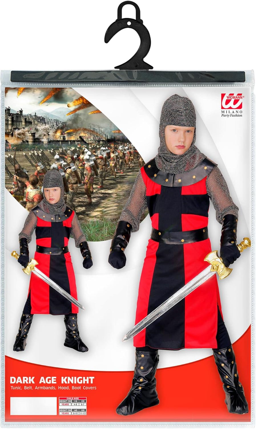 W WIDMANN MILANO Party Fashion - Kinderkostüm schwarzer Ritter, Mittelalter Kostüm, Kreuzritter, Sol
