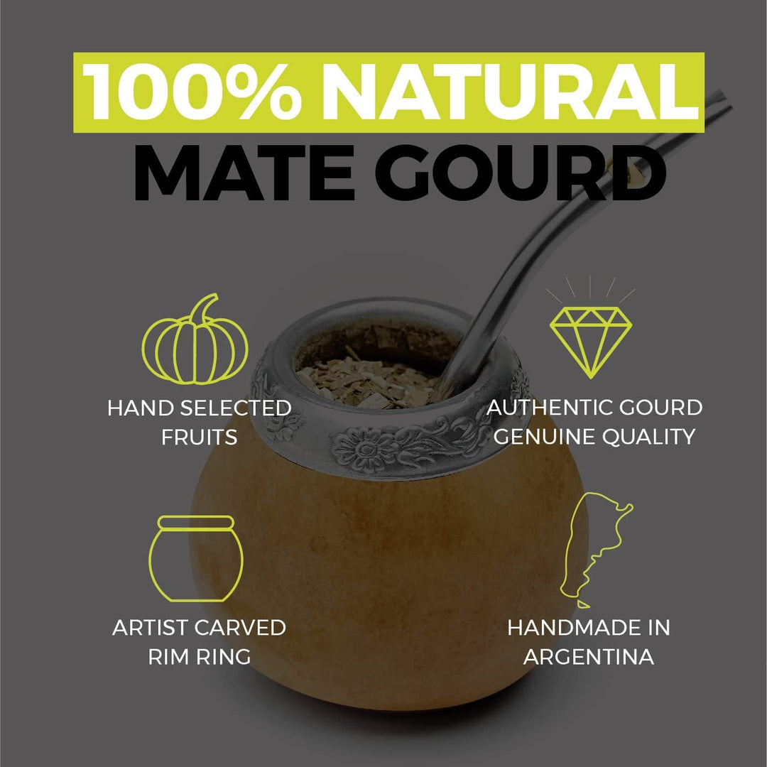 balibetov Set aus Natürlichem Kürbis Tasse für Mate Tee, Handgefertigt, Inkl. Strohhalm (Yerba Mate