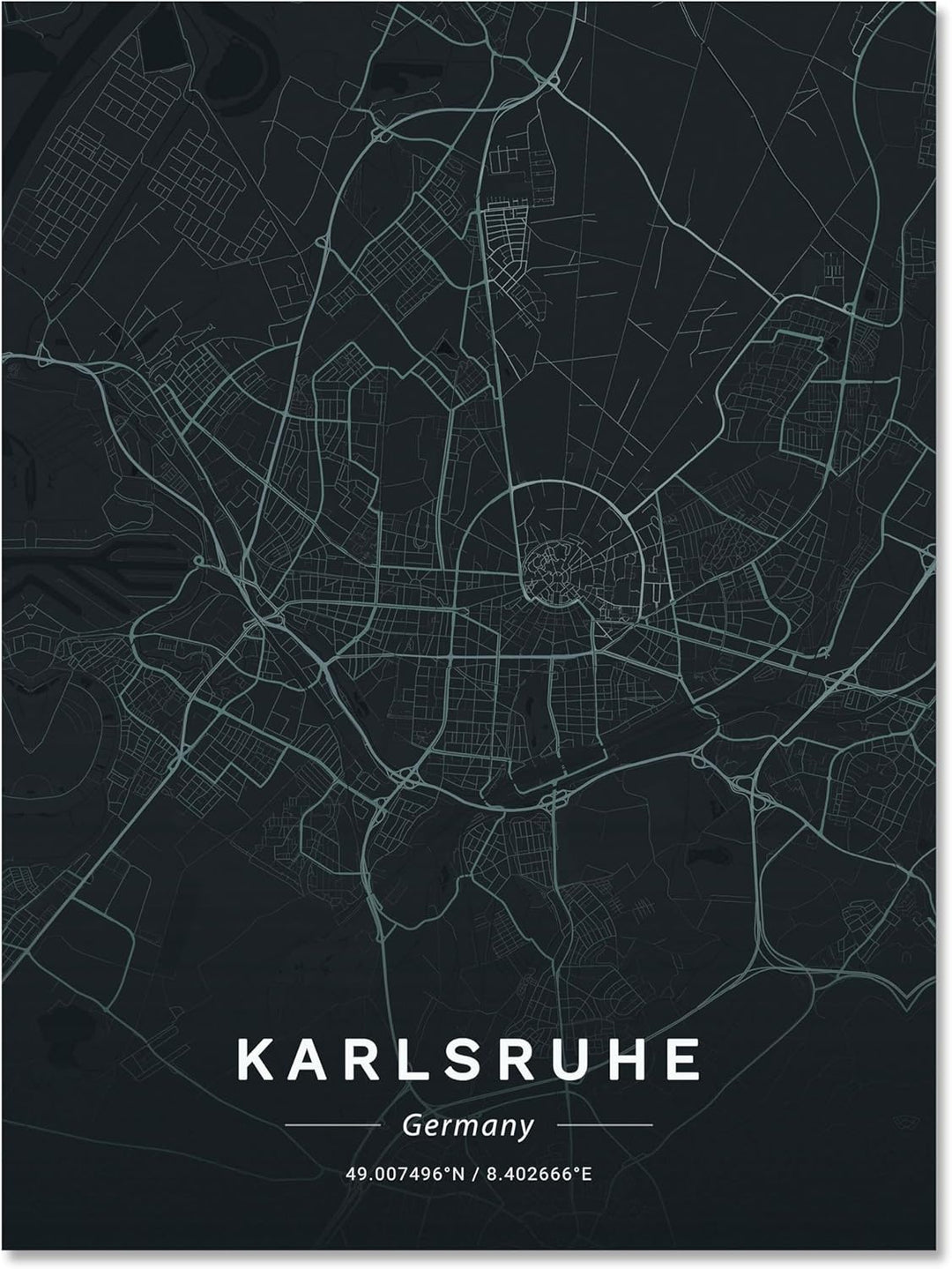 wandmotiv24 Stadt Karte als Leinwandbild, 40x30cm, Hochformat, Karlsruhe, Deutschland, Strassen, Ant