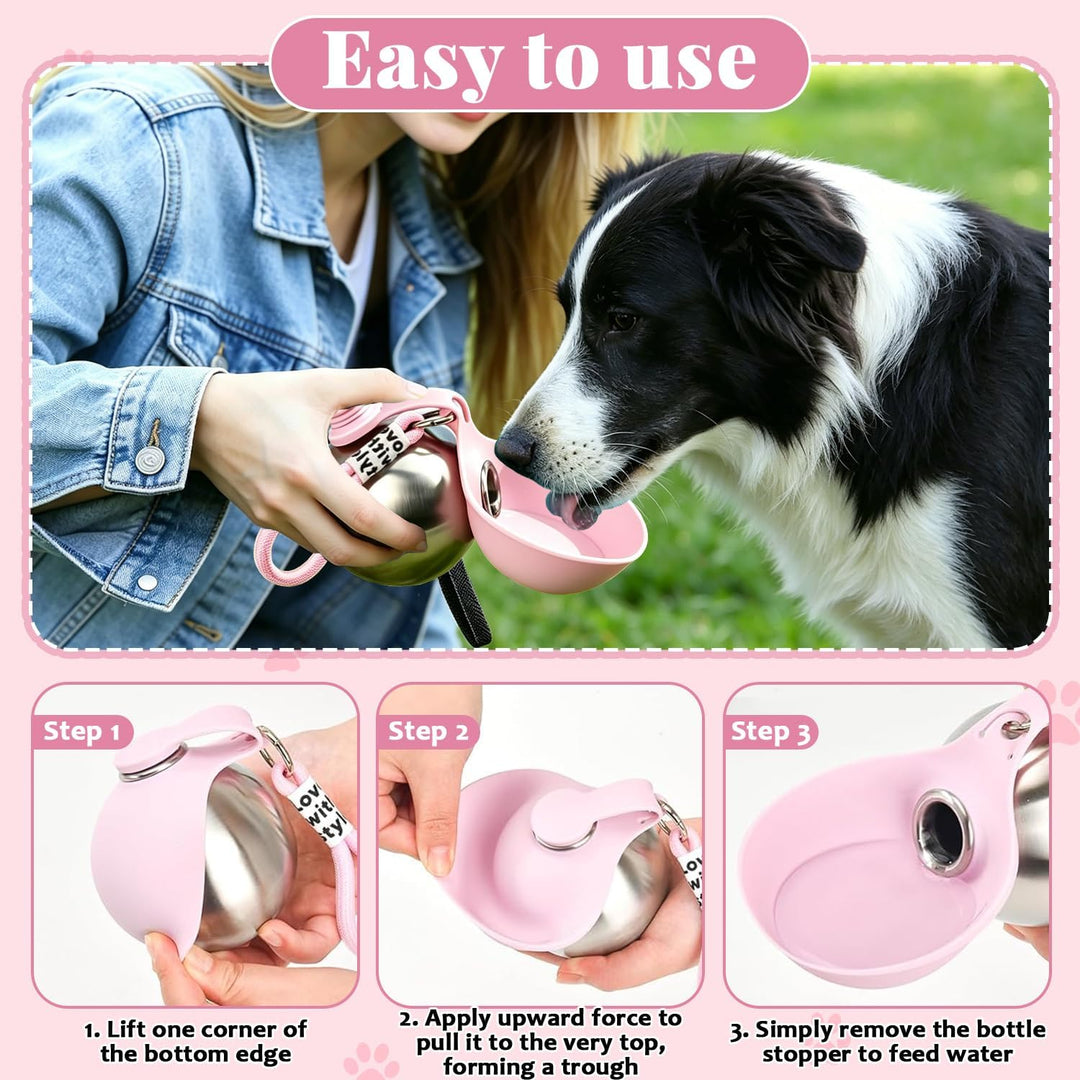 Trinkflasche Hunde für Unterwegs, 285ml Edelstahl Wasserflasche für Hunde, 2 in 1 Tragbarer Tumbler