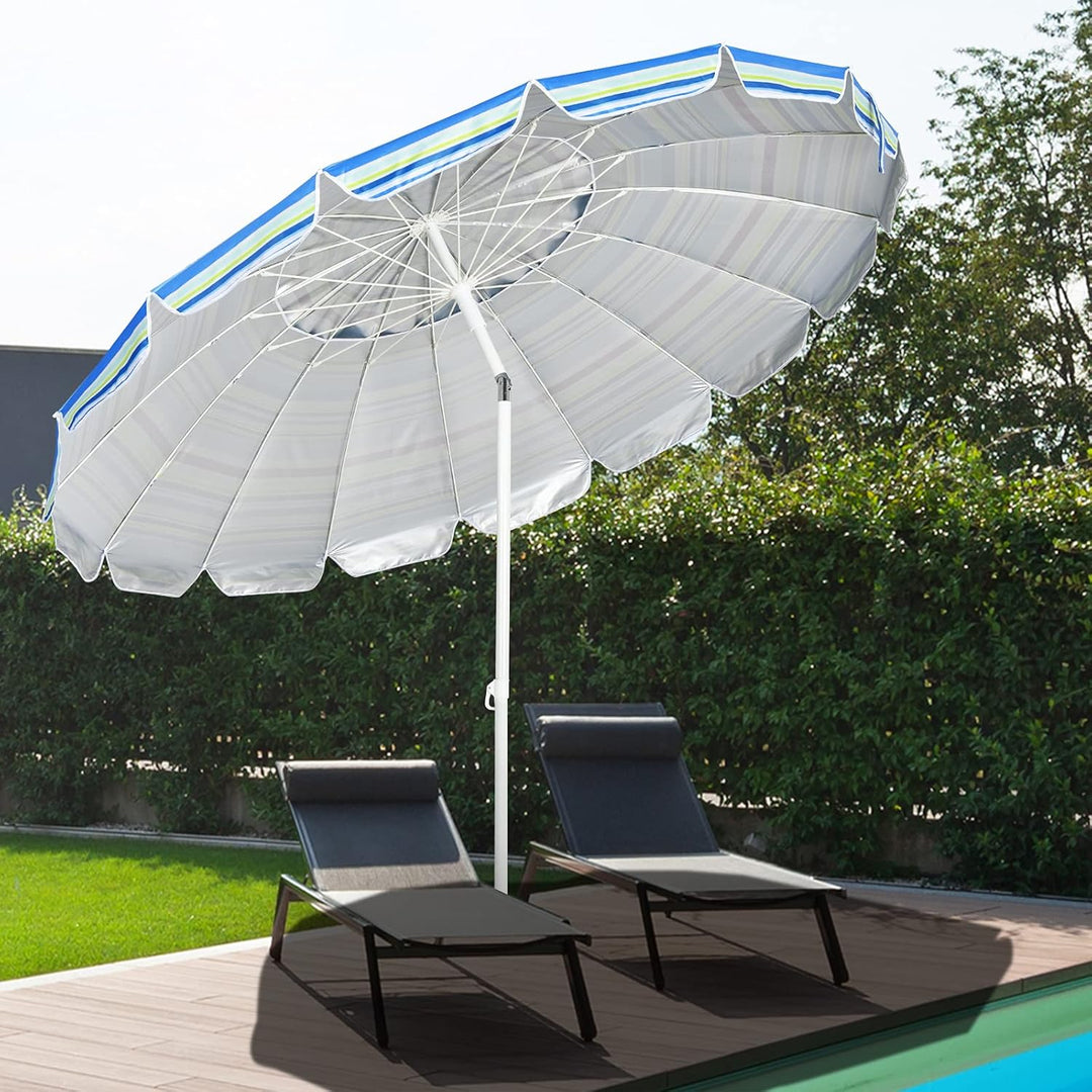GOPLUS Strandschirm, Sonnenschirm um 30° knickbar, Gartenschirm UV 50+, Tischschirm mit Bodenhülse,
