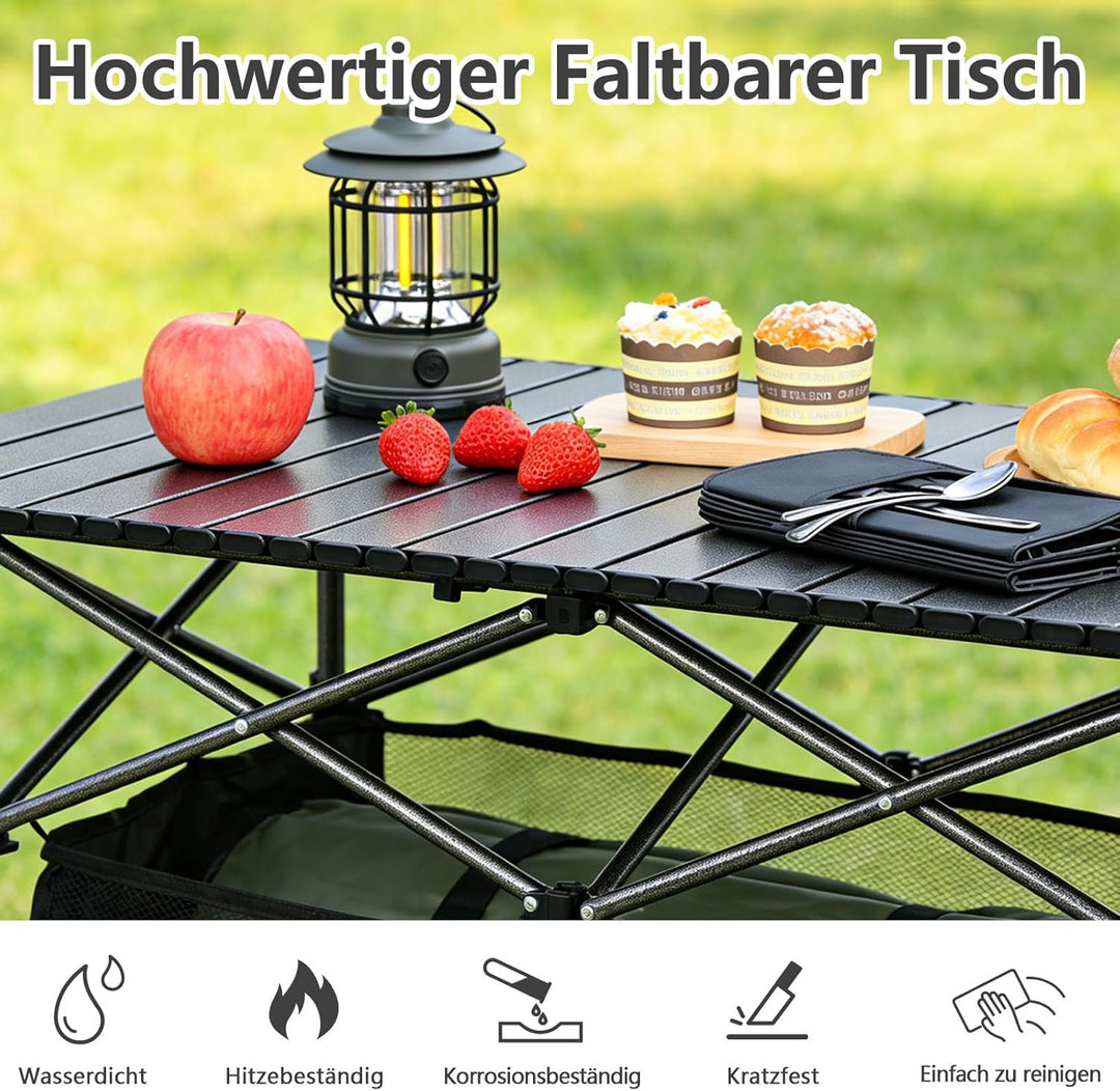 Campingtisch Klappbar, Klapptisch Höhenverstellbar 50-80cm, Camping Tisch Faltbar mit Netztasche &amp; T