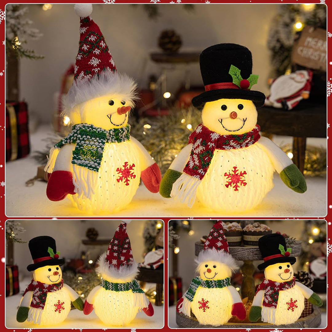 Weihnachtsdeko Schneemann Figuren mit LED Licht, 2 Stück Weihnachten Schneemann Figuren Weihnachten