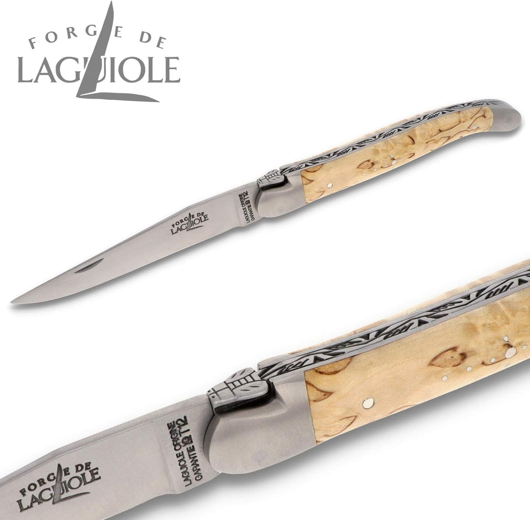 Forge de Laguiole Taschenmesser - 11 cm - Griffschalen Birkenholz - Klinge 9 cm und Backen matt - Ho