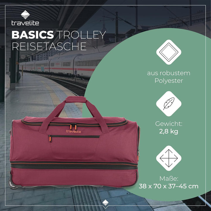 travelite 2-Rad Trolley Reisetasche Gr. L mit Dehnfalte, Gepäck Serie BASICS: Weichgepäck Reisetasch
