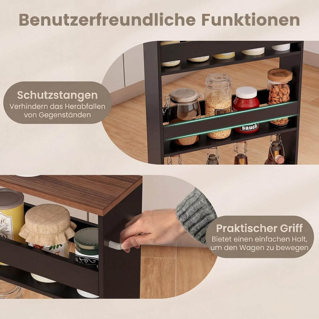 COSTWAY Nischenwagen 13cm breit, 4 Etagen Küchenwagen schmal, Nischenregal auf Rollen, Servierwagen
