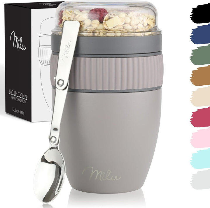 Milu Müslibecher to go 400ml I isolierter Edelstahl Joghurtbecher für Müsli I auslaufsicherer Becher