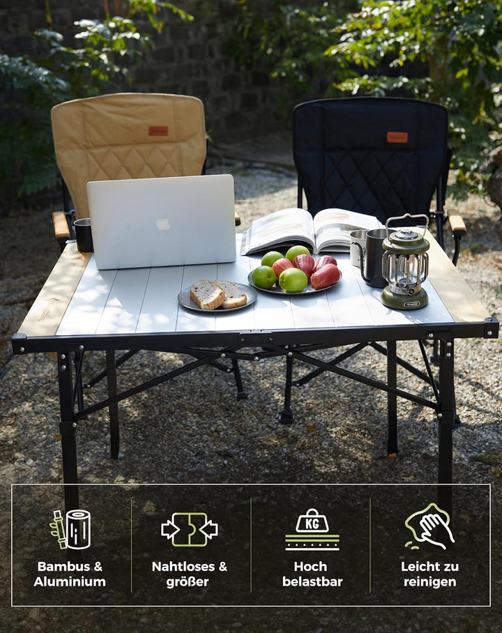 KingCamp Campingtisch klappbar Klapptisch mit Aluminiumrahmen Aufrollbare Tischplatte für 4-8 Person