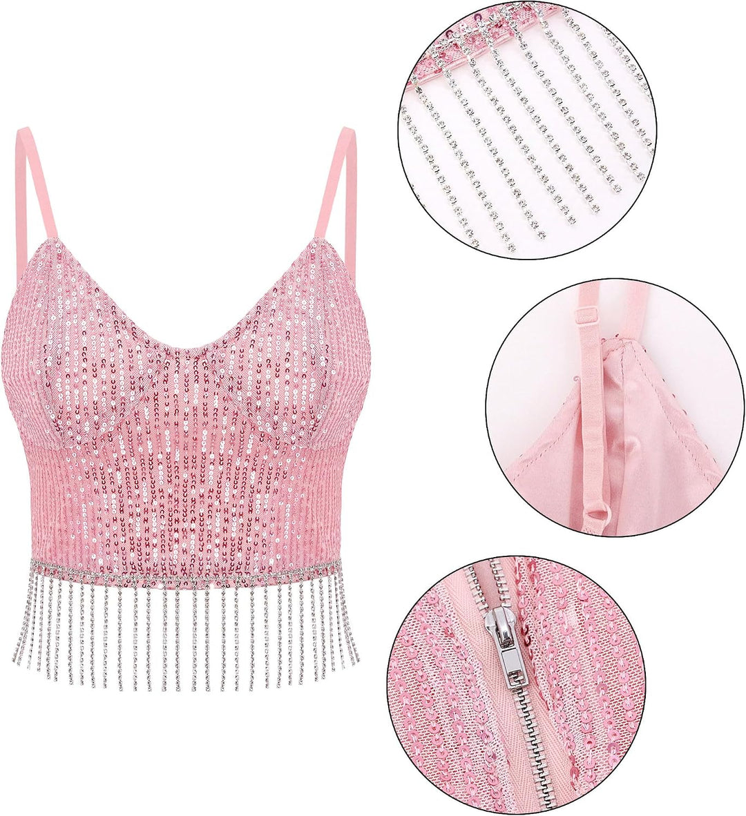 Naimo Damen Glitzer Pailletten Crop Top Ärmellos V-Ausschnitt Tank Tops Weste Sparkle Camisole Bluse