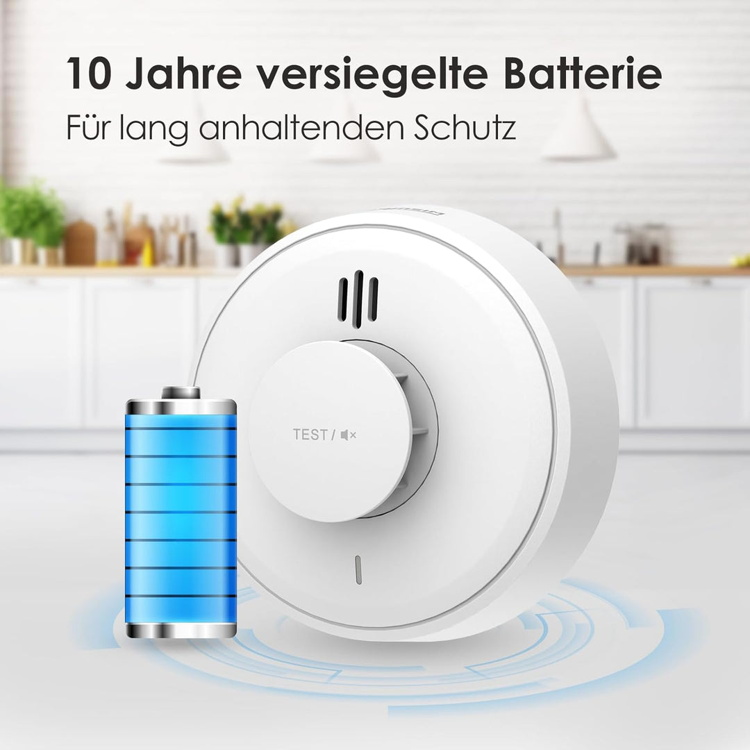 Hitzewarnmelder, 10 Jahre Batterie, Hitzewarnmelder für die Küche kann ferngesteuert stummgeschaltet