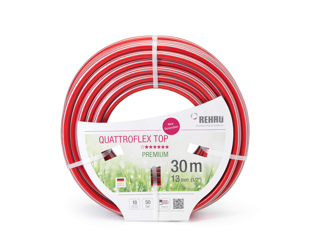 REHAU Premium-Gartenschlauch QUATTROFLEX TOP, sehr flexibel und druckfest (1/2" - 30m) 13 mm, 1/2 Zo