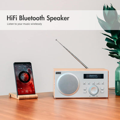 DAB+/FM Radio mit Bluetooth-August MB420-Digitales Küchenradio mit Holzgehäuse mit RDS-Funktion 60 P