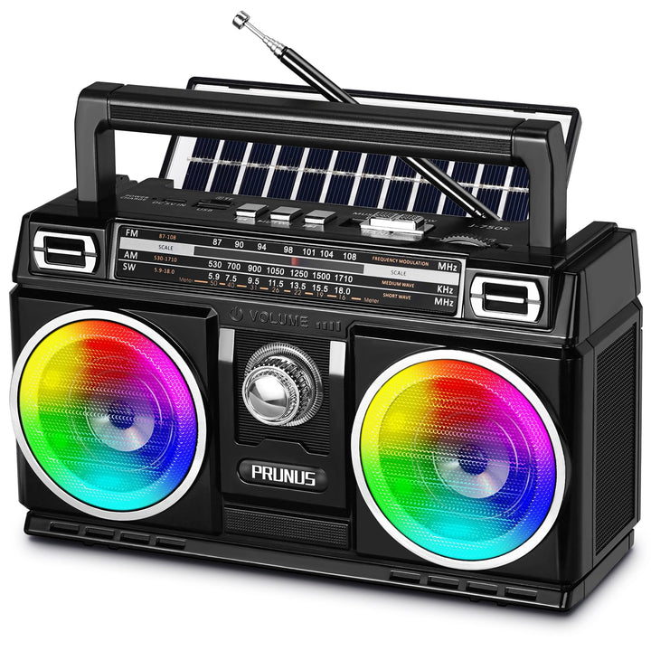 PRUNUS J-750 Retro Radio FM/AM/SW Transistorradio, Tragbares Radio mit 1800mAh Akku, Solar/USB-C Auf