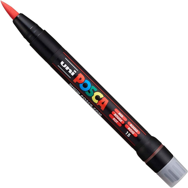 Posca Uni PCF-350 Lackstift mit Pinselspitze – Stoffglas-Metallstift – die 6 beliebtesten Farben