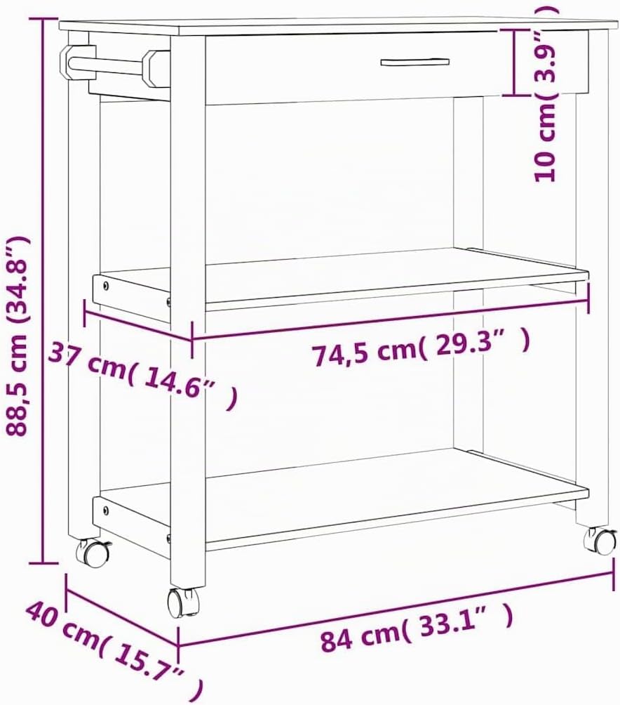 vidaXL Küchenwagen, Servierwagen mit viel Stauraum, Beistellwagen für Küche Wohnzimmer Badezimmer, T
