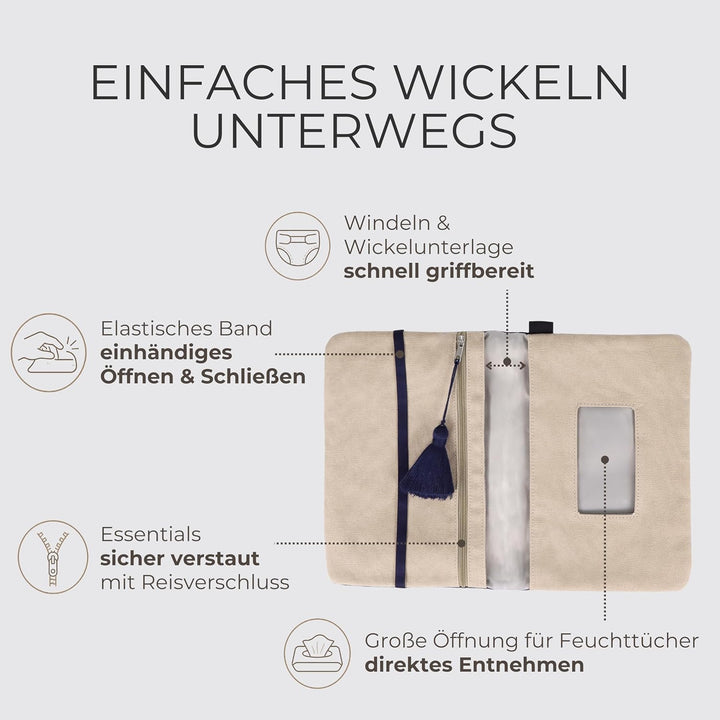 Karolini® Windeltasche Organizer Dunkelblau für unterwegs – kompakte Wickeltasche aus Cord (Bio Baum