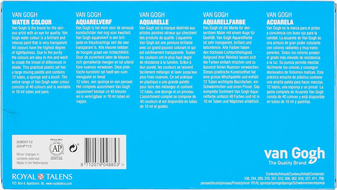 Van Gogh Talens Watercolor 10 ml, 12 Tube Pocket Box Set by Talens