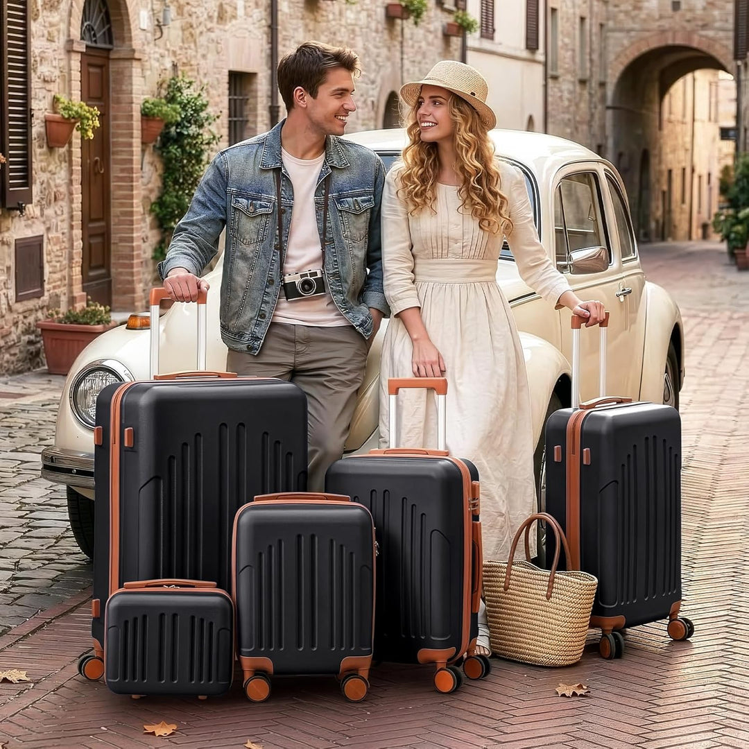 LEADZM Koffer Set 5 teilig Hartschale mit Kosmetikkoffer, Kofferset aus ABS, Reisekoffer mit Rollen