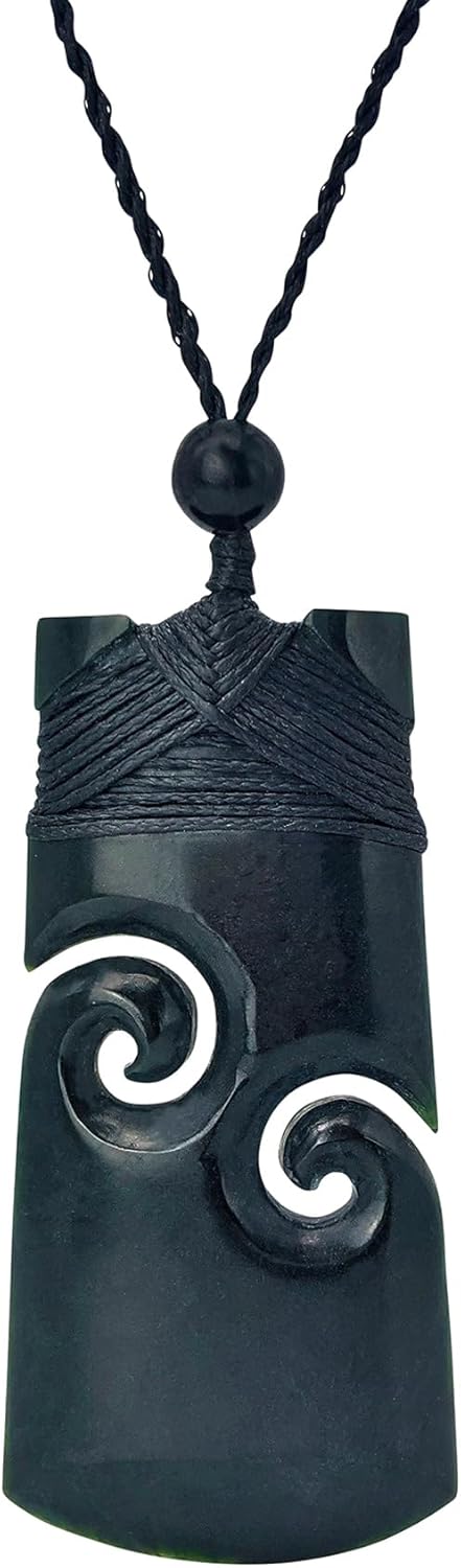 81stgeneration Anhänger Halskette Maori Toki Geschnitzte Schwarze Nephrit-Jade für Herren und Damen