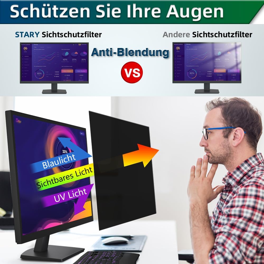 STARY 23,8 Zoll Blickschutzfolie für 16:9 Blendfrei Blaulichtfilter Monitor | 23,8" Privacy Screen S