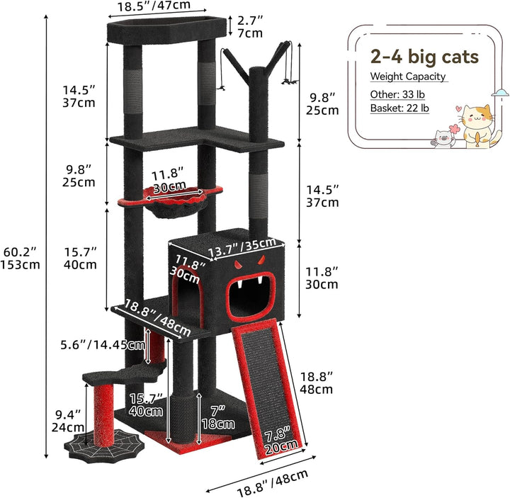 YITAHOME Gothic Kratzbaum Gross, 153cm Hoch, XL Grosse Katzen Stabil mit 4 Sisalsäule, 1 Kratzbrette