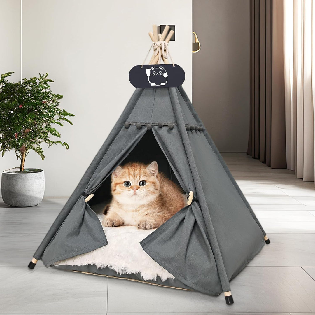 Tipi Zelt für Haustiere mit Doppelseitigem Kissen Hundezelt Abnehmbar und Waschbar Luxery Hundehöhle