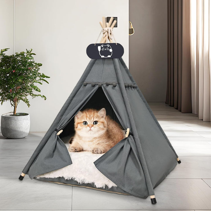 Tipi Zelt für Haustiere mit Doppelseitigem Kissen Hundezelt Abnehmbar und Waschbar Luxery Hundehöhle