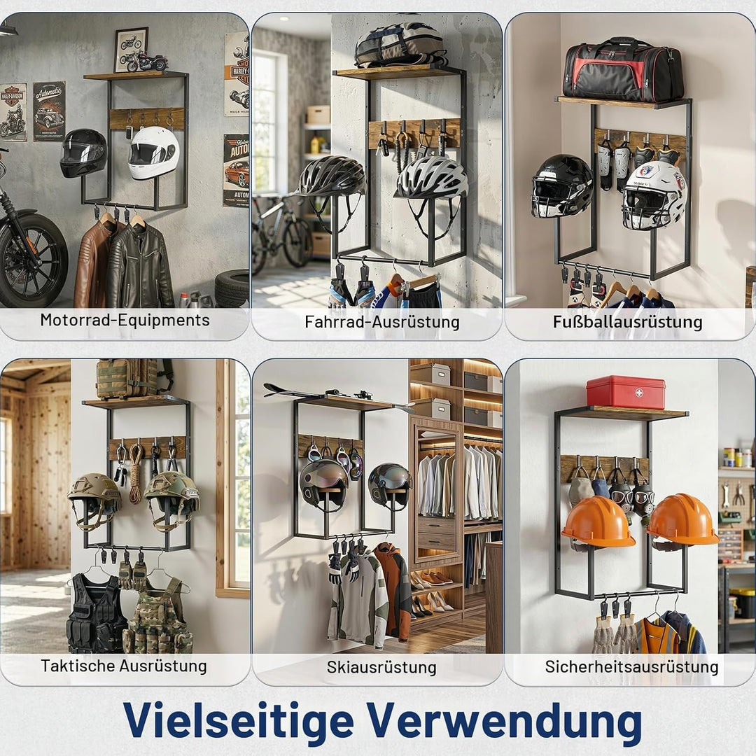 Housolution Motorradhelm Wandhalterung, Helmhalterung mit 4 Handschuhchips und 4 Haken für Reitanzüg