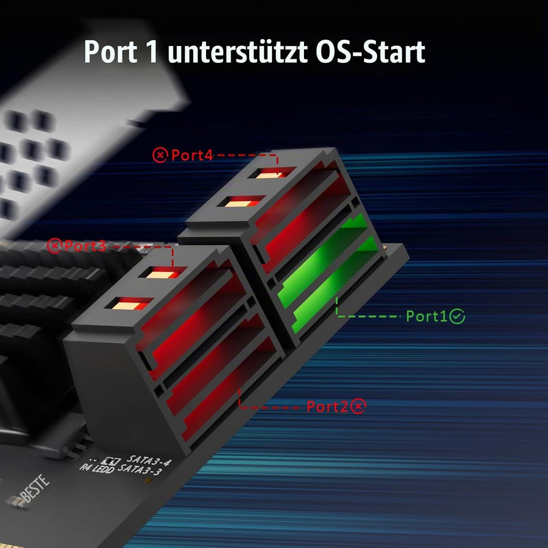 GLOTRENDS SA3234-C 4-Port PCIe X4 SATA Erweiterungskarte mit SATA- und Stromkabeln, kompatibel mit W