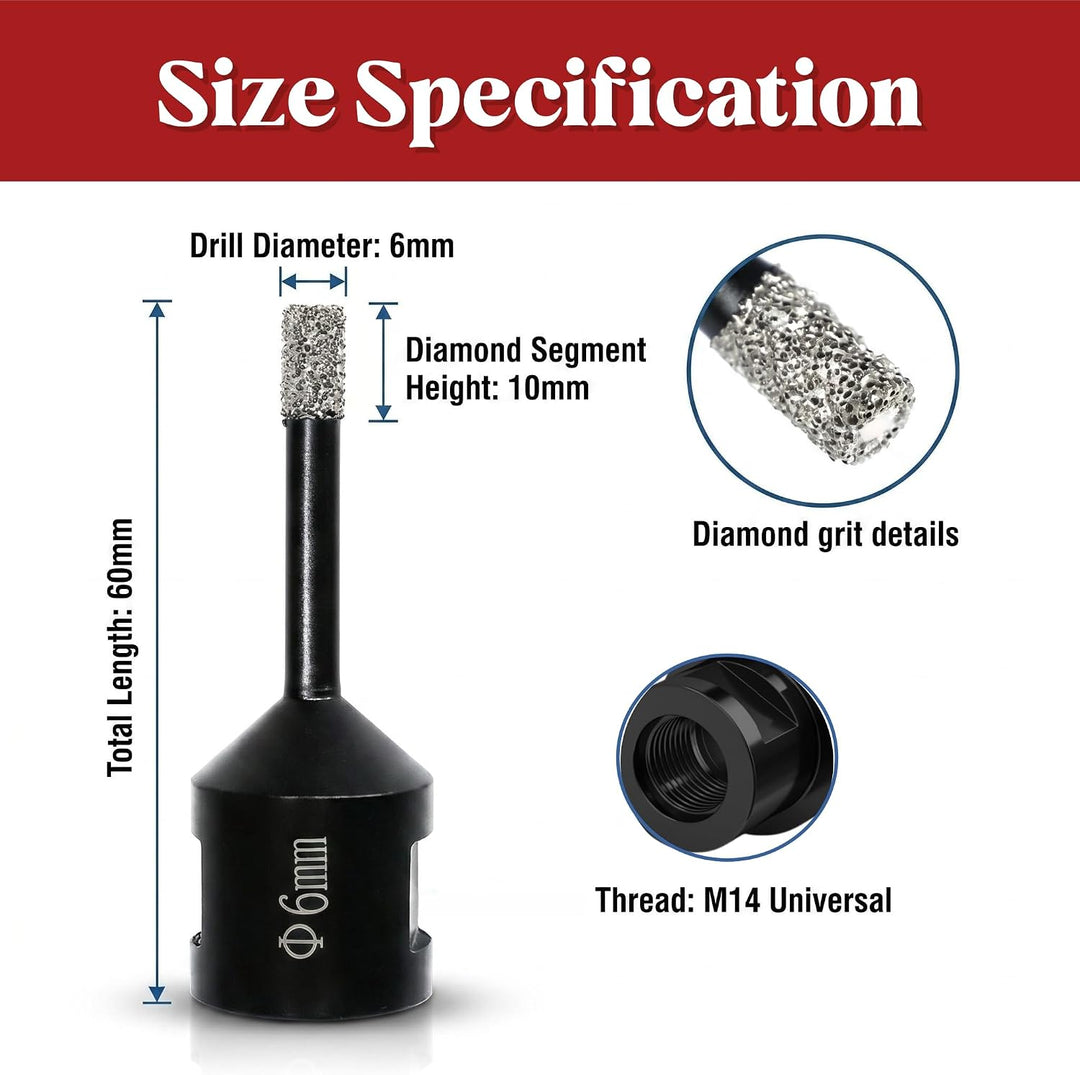Diamant Bohrkronen Fliesenbohrer 6mm- M14 Diamantbohrer Lochsäge 3 Stücke